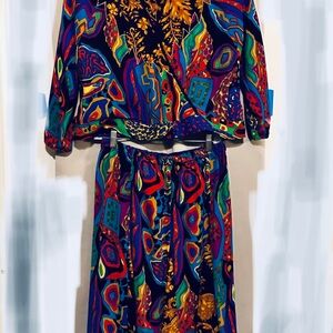 Vintage tailored Diane Fries dress one of a kind colorful two piece dress